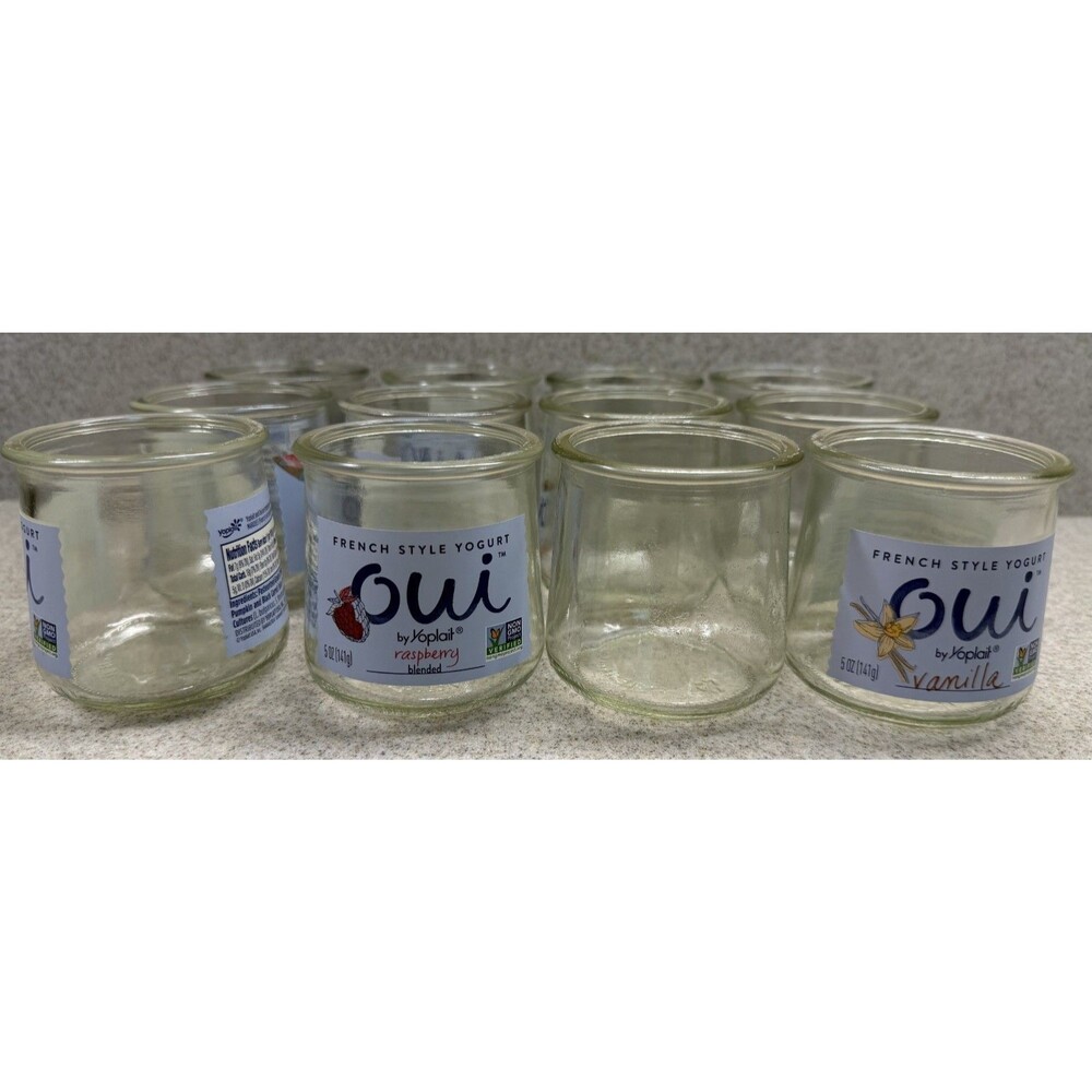 Lot of  12  Empty OUI Yogurt 5oz GLASS JARS 5oz each one